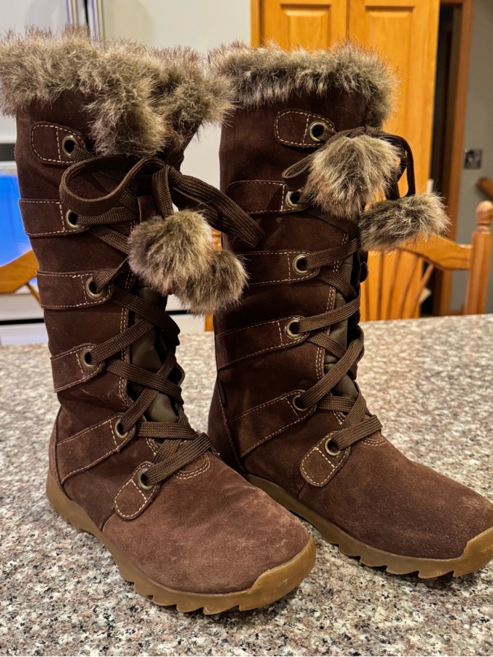 Sporto waterproof brown suede tall fuzzy winter boots